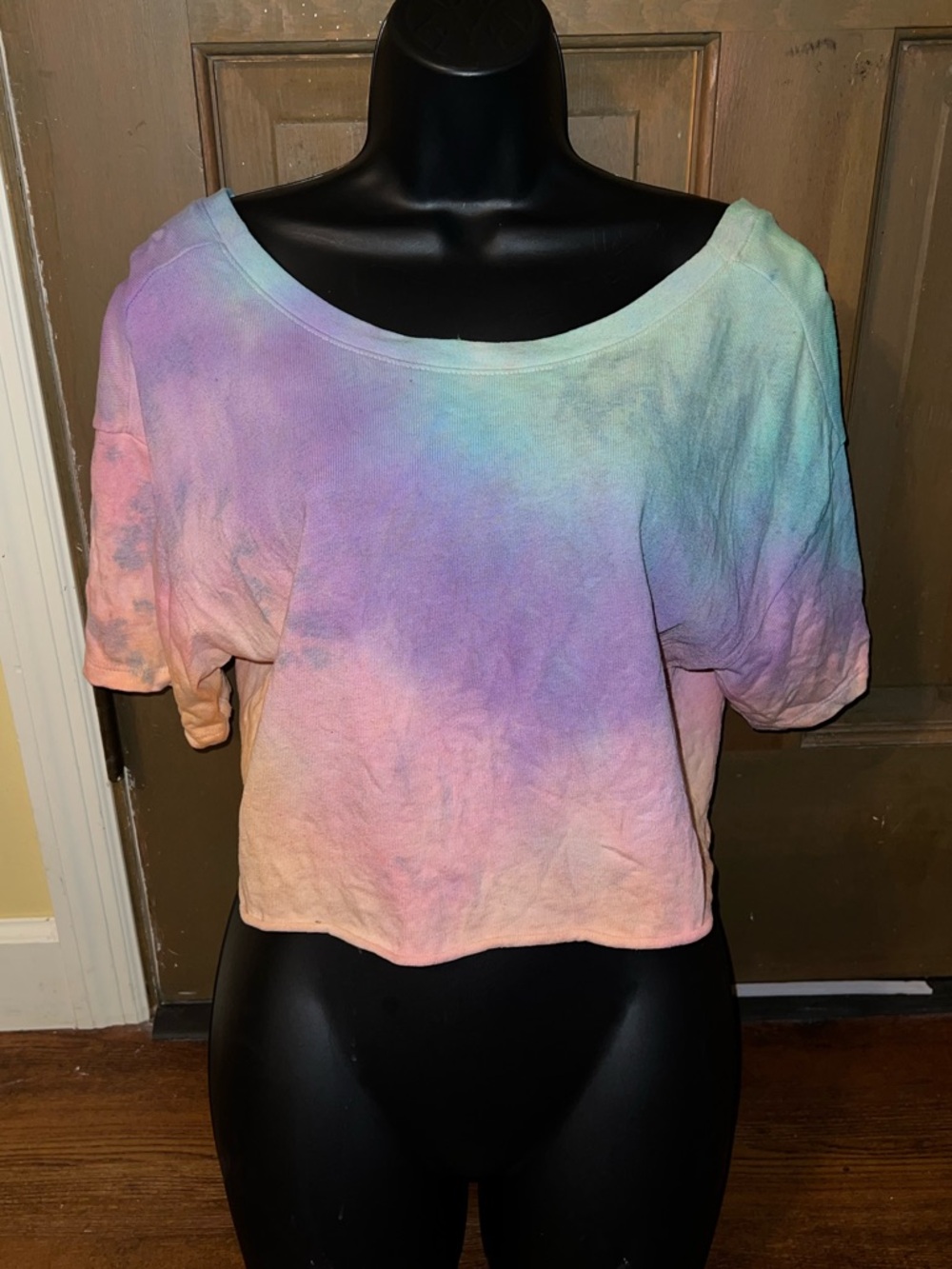 Aerie Pastel Custom Blue Purple Pink Tie Dye Knot Crop Short Sleeve Top Size M - Picture 2 of 9